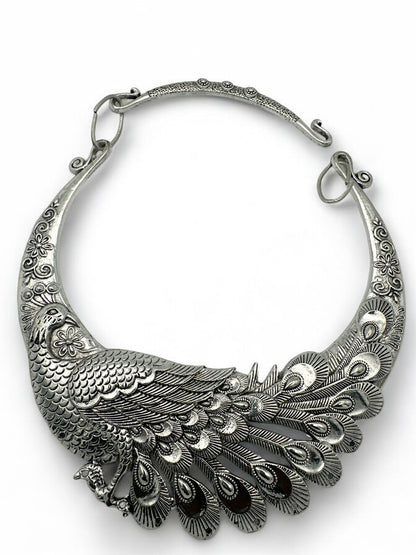 Boho Bold Peacock Pendant Metal Collar Statement Necklace - Fatisha Boutique