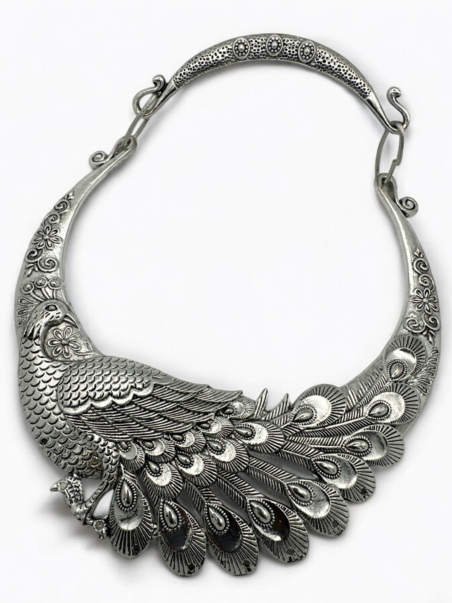 Boho Bold Peacock Pendant Metal Collar Statement Necklace - Fatisha Boutique