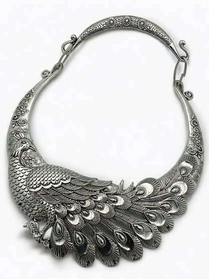 Boho Bold Peacock Pendant Metal Collar Statement Necklace - Fatisha Boutique