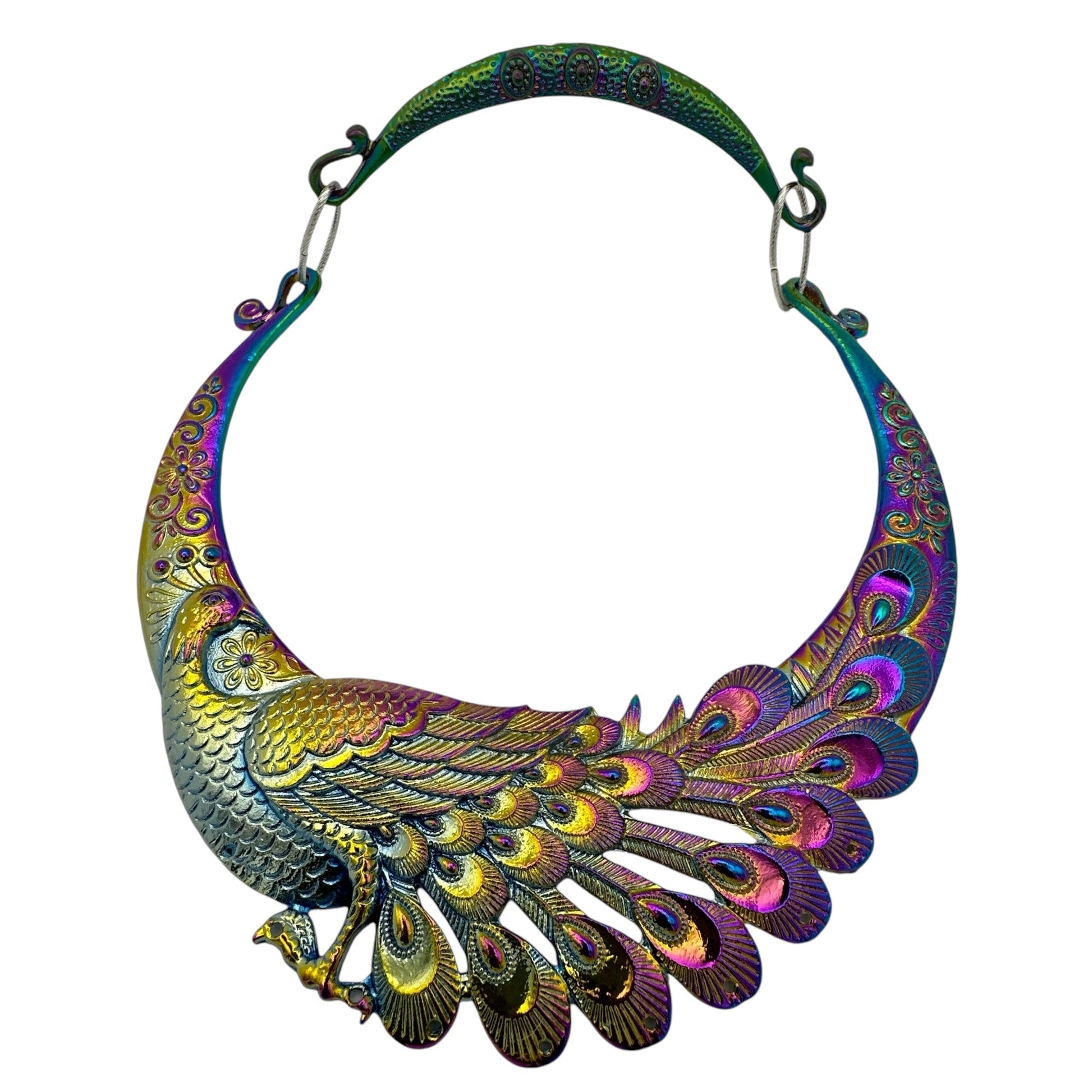 Boho Bold Peacock Pendant Metal Collar Statement Necklace - Fatisha Boutique