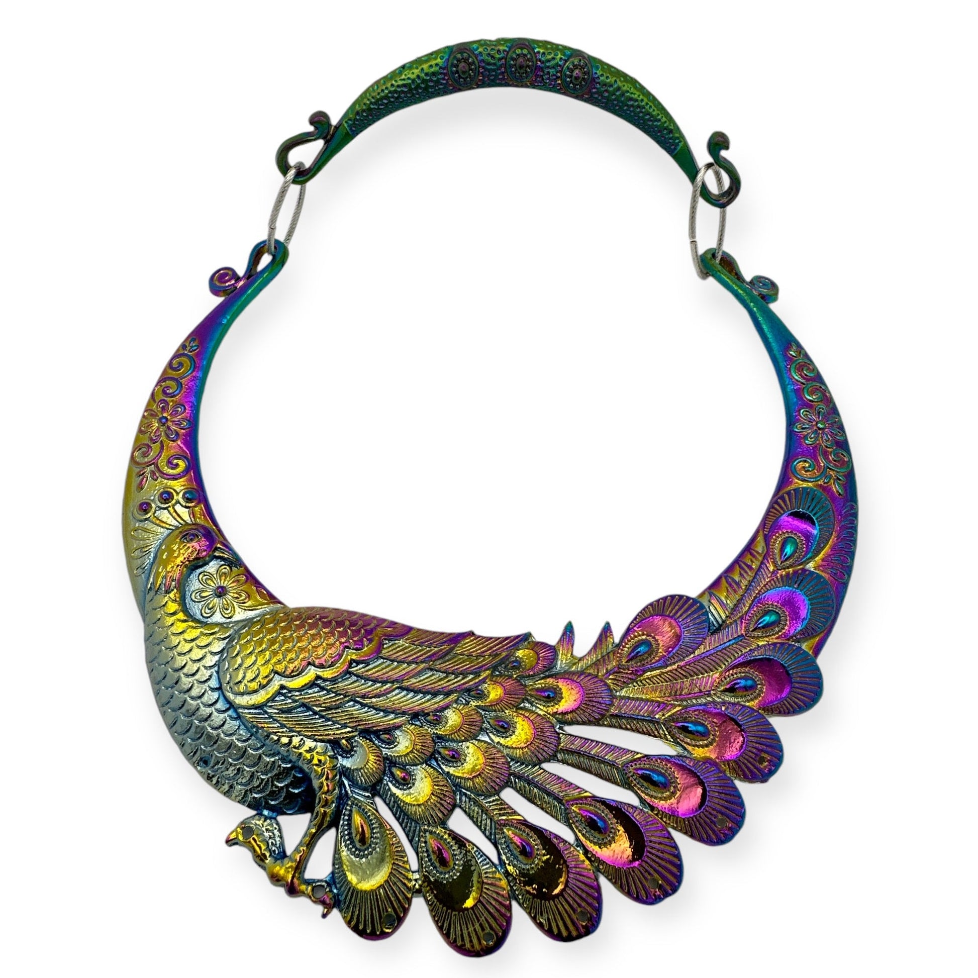 Boho Bold Peacock Pendant Metal Collar Statement Necklace - Fatisha Boutique