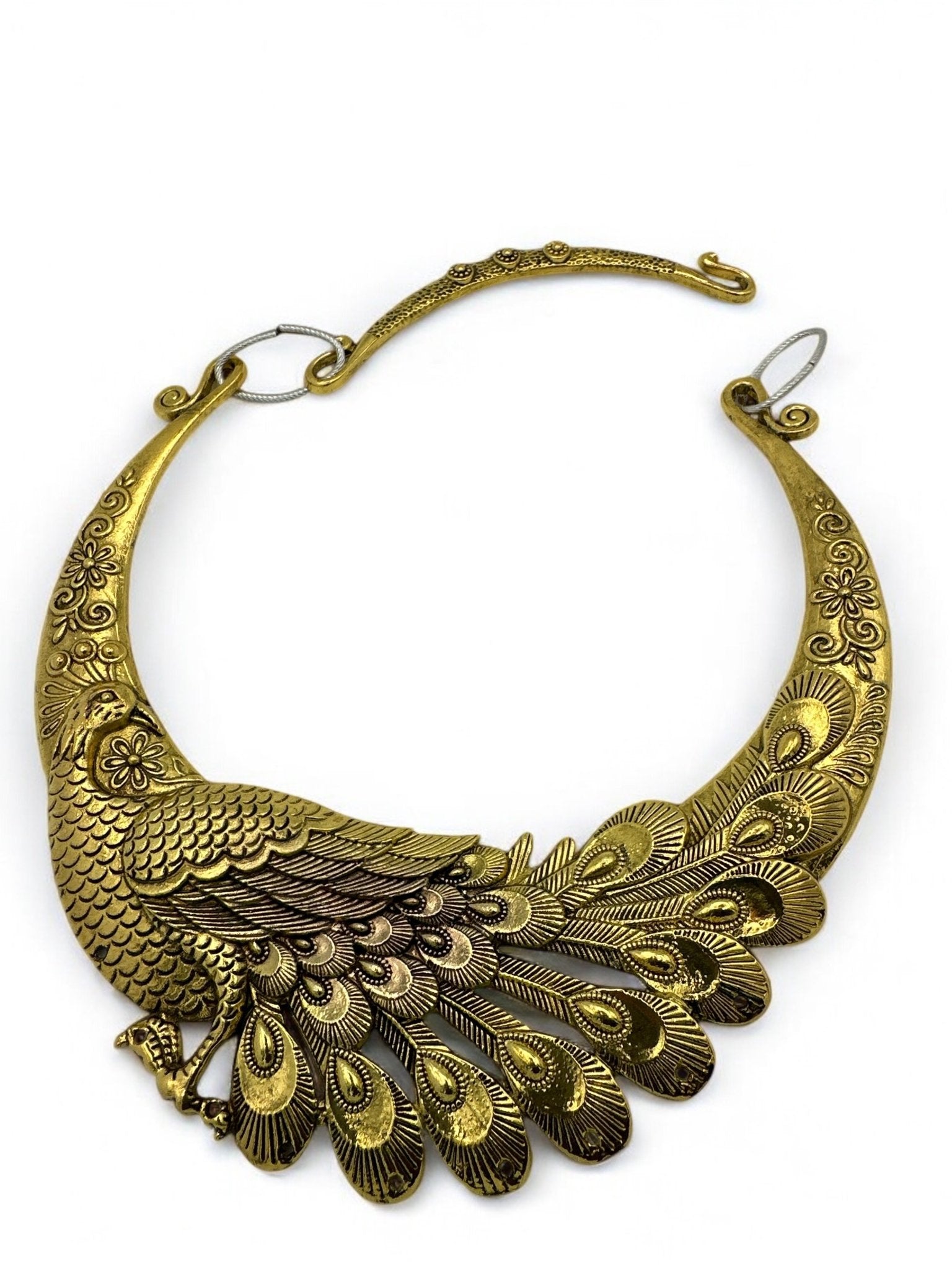 Boho Bold Peacock Pendant Metal Collar Statement Necklace - Fatisha Boutique