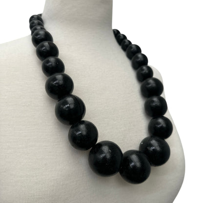 Boho Ethnic Black Wooden Bead Necklace – Handmade Chunky Statement Jewellery - Fatisha Boutique