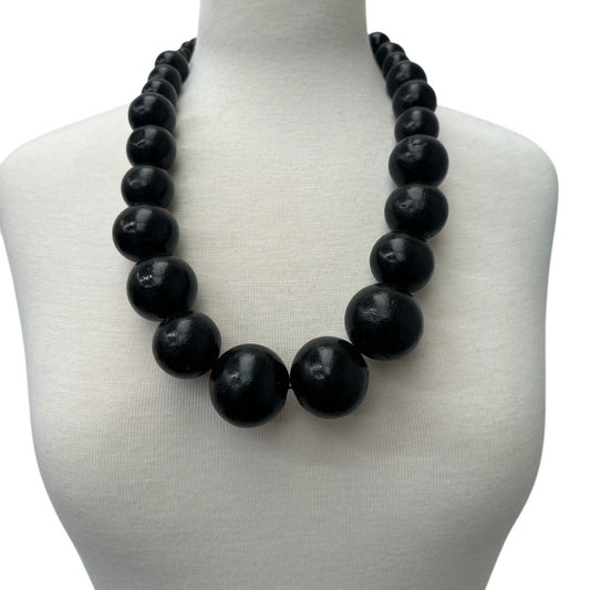 Boho Ethnic Black Wooden Bead Necklace – Handmade Chunky Statement Jewellery - Fatisha Boutique