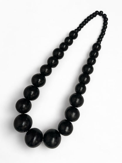 Boho Ethnic Black Wooden Bead Necklace – Handmade Chunky Statement Jewellery - Fatisha Boutique