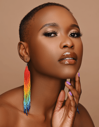 Boho Handmade Multicolour Authentic African Long Beaded Tassel Dangle Earrings - Fatisha Boutique