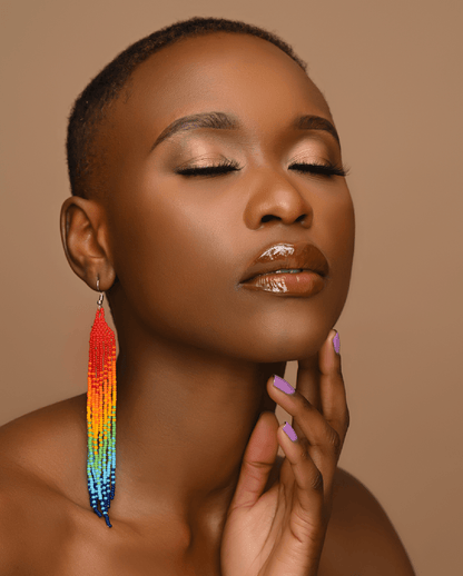 Boho Handmade Multicolour Authentic African Long Beaded Tassel Dangle Earrings - Fatisha Boutique