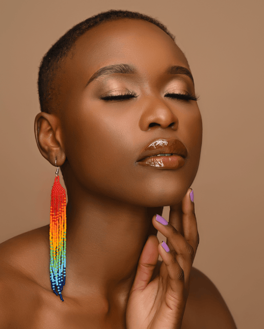 Boho Handmade Multicolour Authentic African Long Beaded Tassel Dangle Earrings - Fatisha Boutique