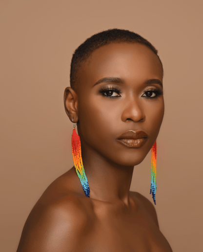 Boho Handmade Multicolour Authentic African Long Beaded Tassel Dangle Earrings - Fatisha Boutique