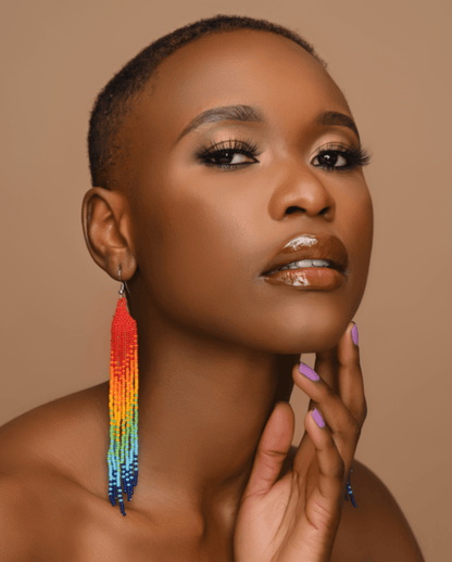 Boho Handmade Multicolour Authentic African Long Beaded Tassel Dangle Earrings - Fatisha Boutique