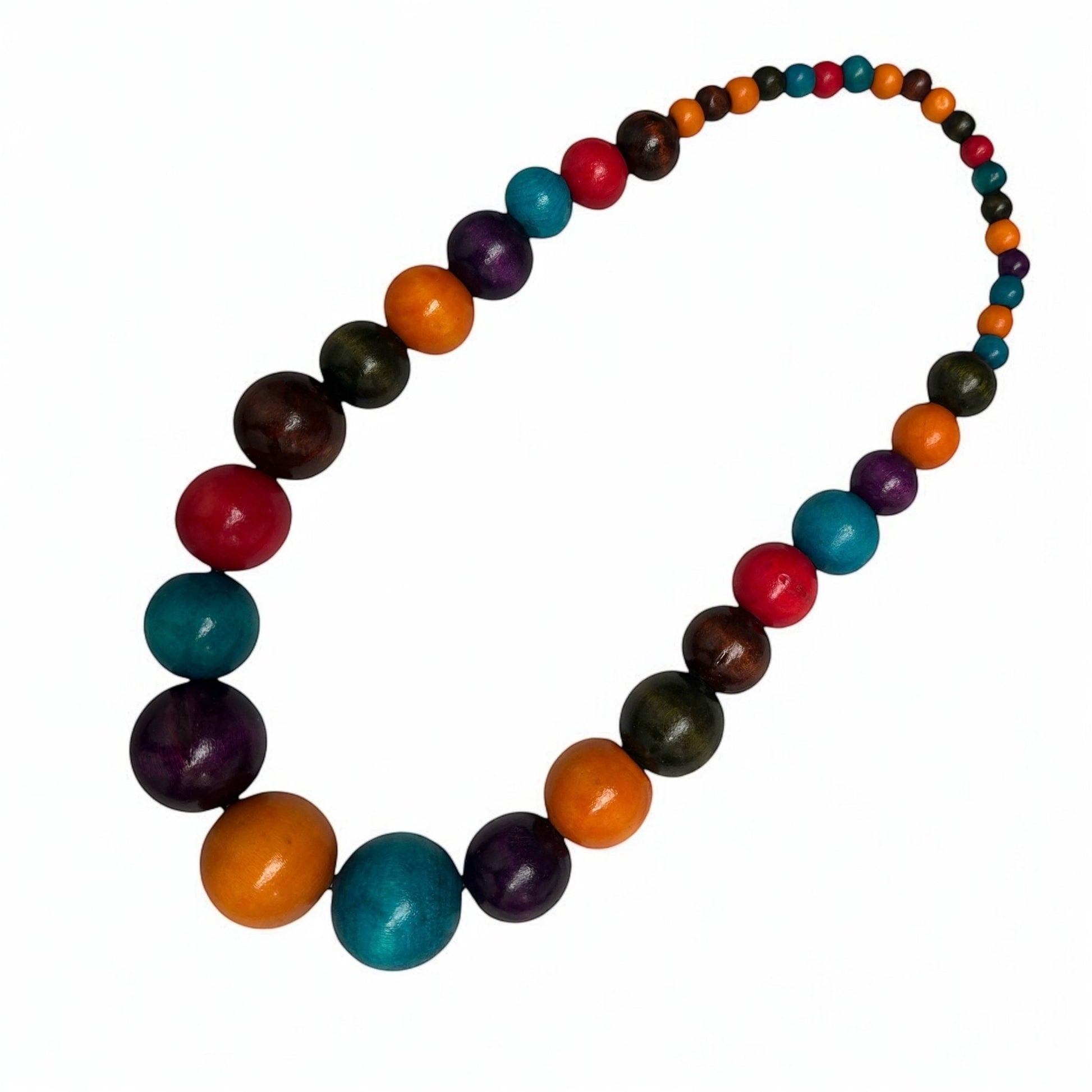 Boho Multicolour Wooden Bead Necklace – Chunky Ethnic Handmade Statement Jewellery - Fatisha Boutique
