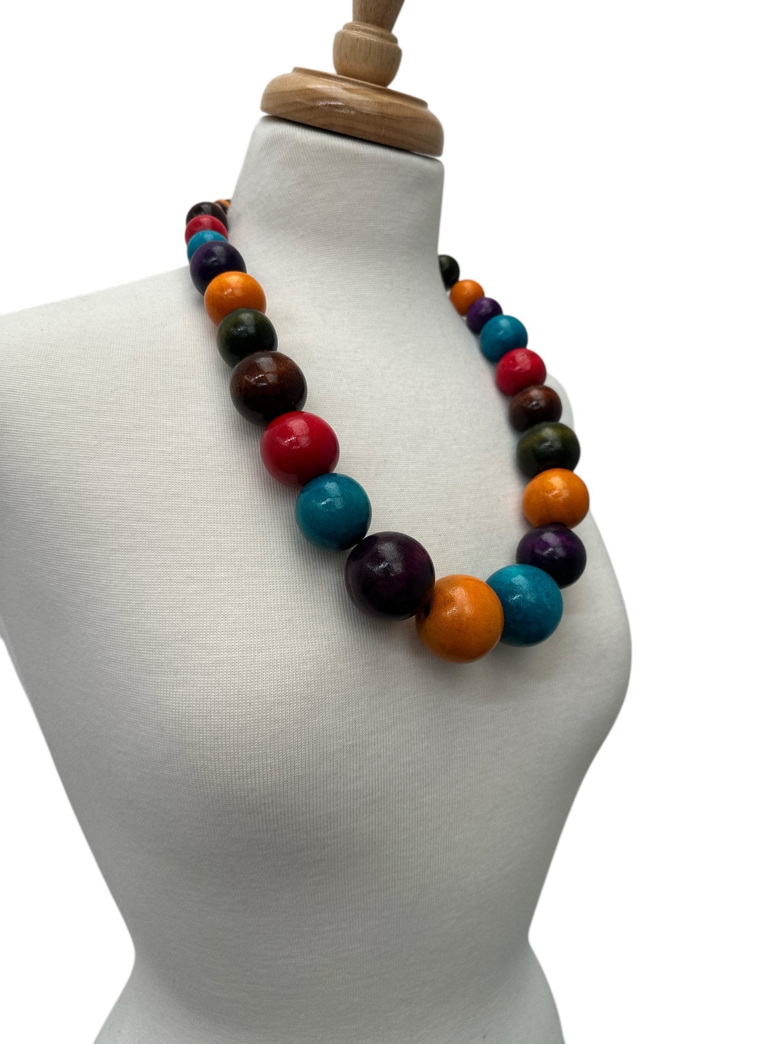 Boho Multicolour Wooden Bead Necklace – Chunky Ethnic Handmade Statement Jewellery - Fatisha Boutique