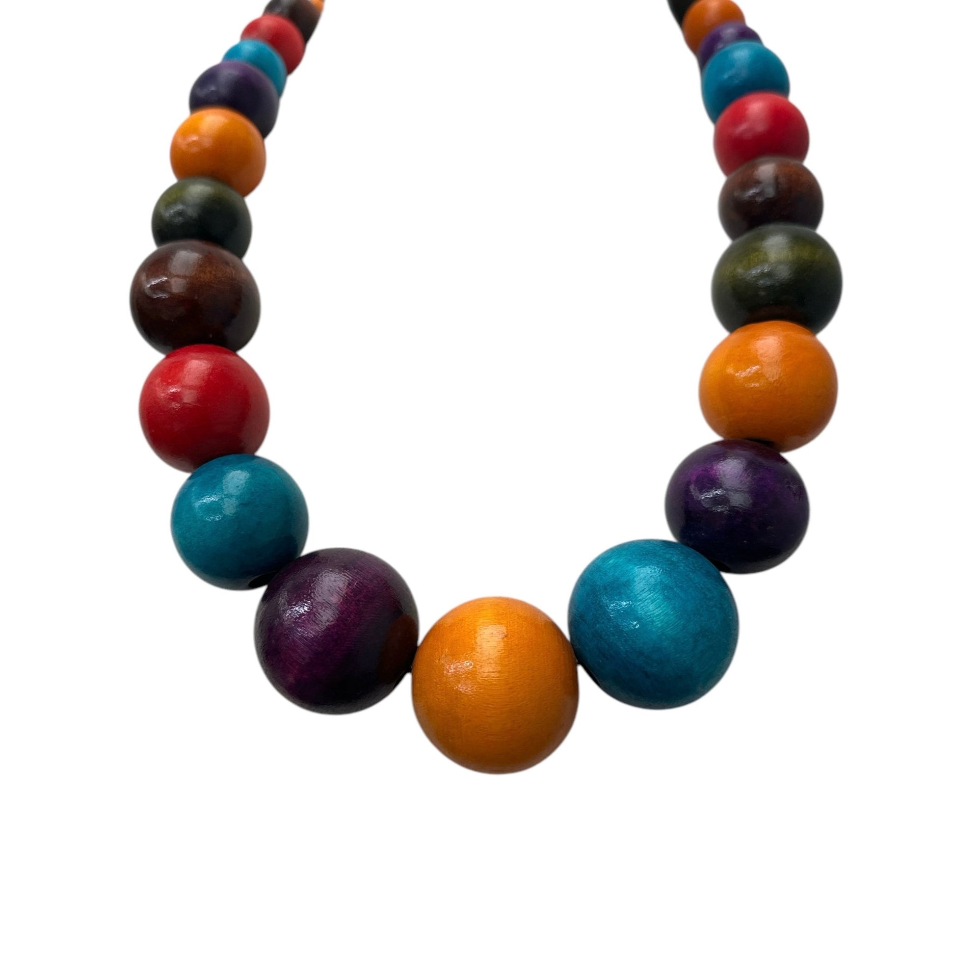 Boho Multicolour Wooden Bead Necklace – Chunky Ethnic Handmade Statement Jewellery - Fatisha Boutique