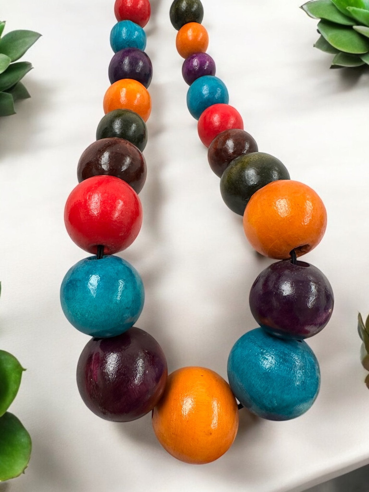 Boho Multicolour Wooden Bead Necklace – Chunky Ethnic Handmade Statement Jewellery - Fatisha Boutique