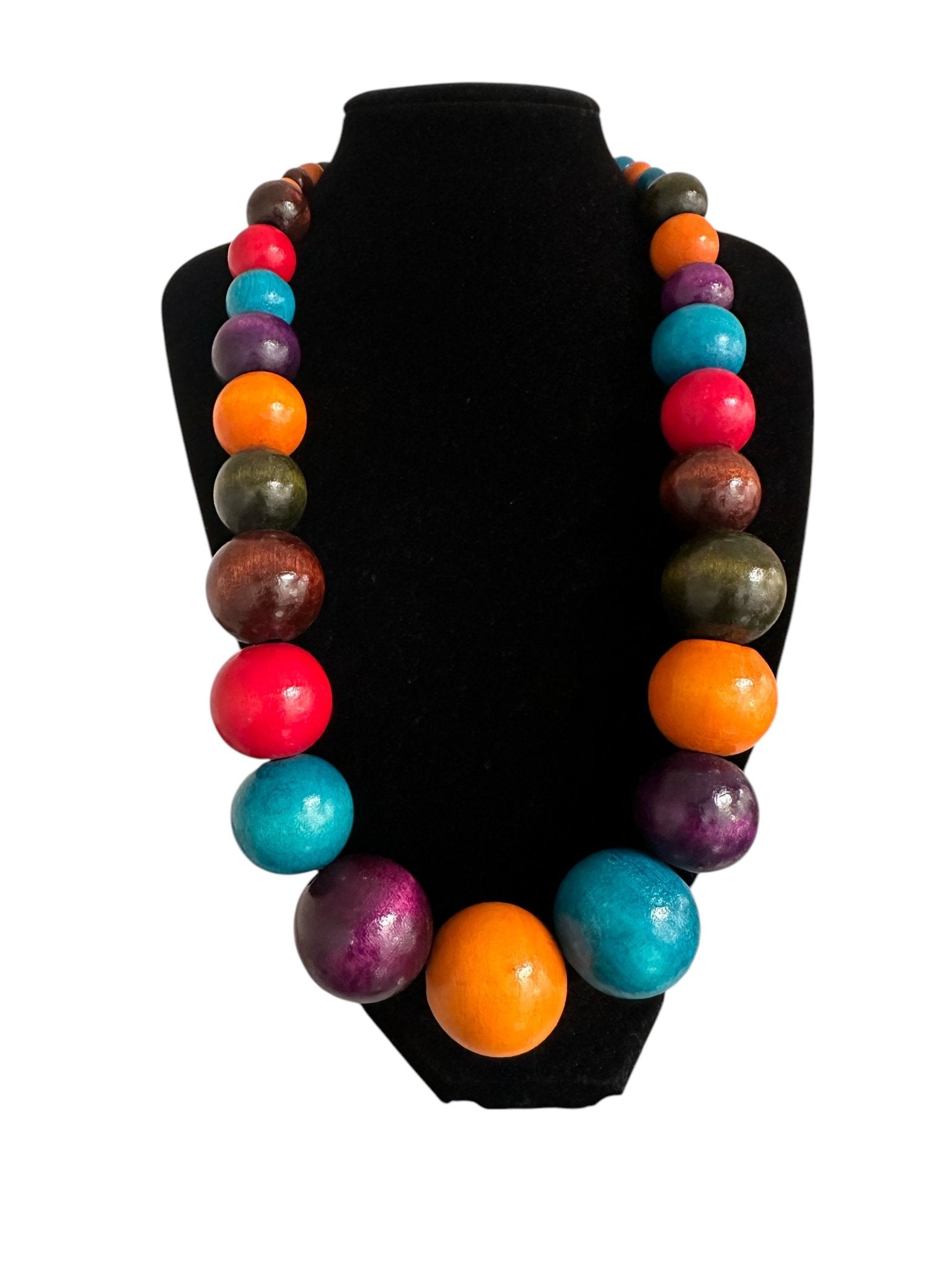 Boho Multicolour Wooden Bead Necklace – Chunky Ethnic Handmade Statement Jewellery - Fatisha Boutique