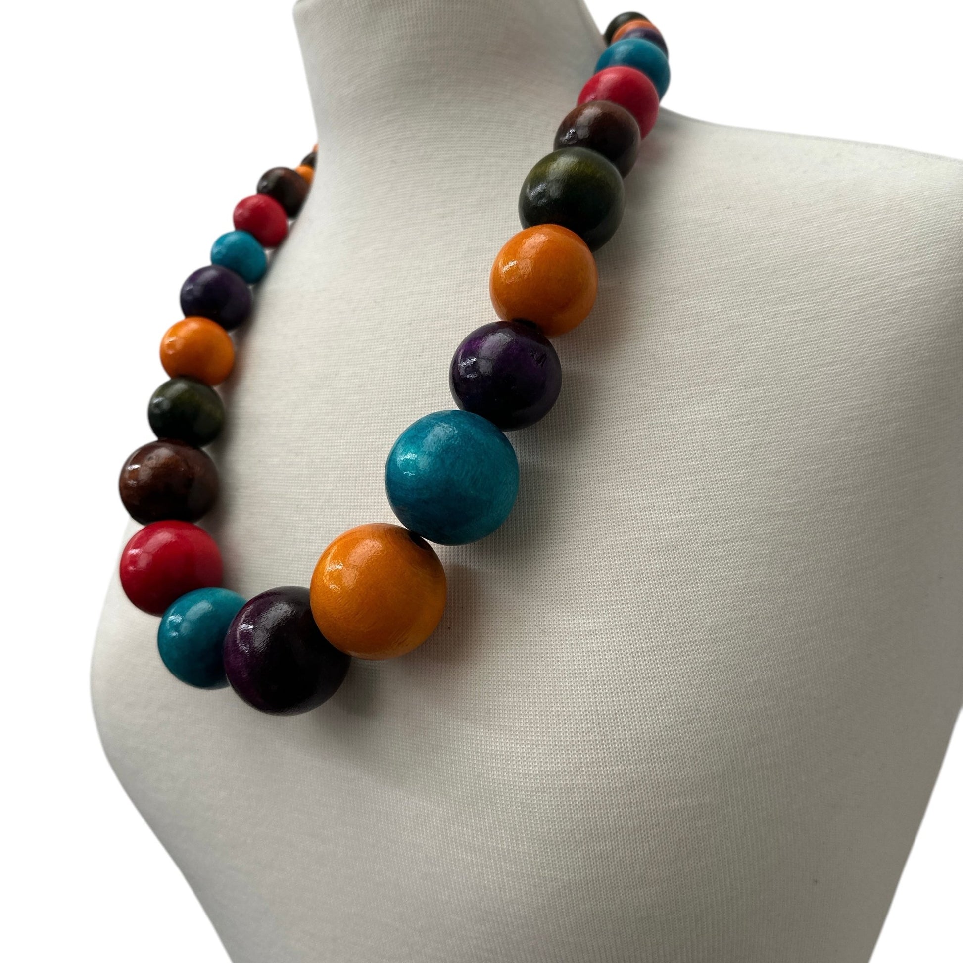 Boho Multicolour Wooden Bead Necklace – Chunky Ethnic Handmade Statement Jewellery - Fatisha Boutique