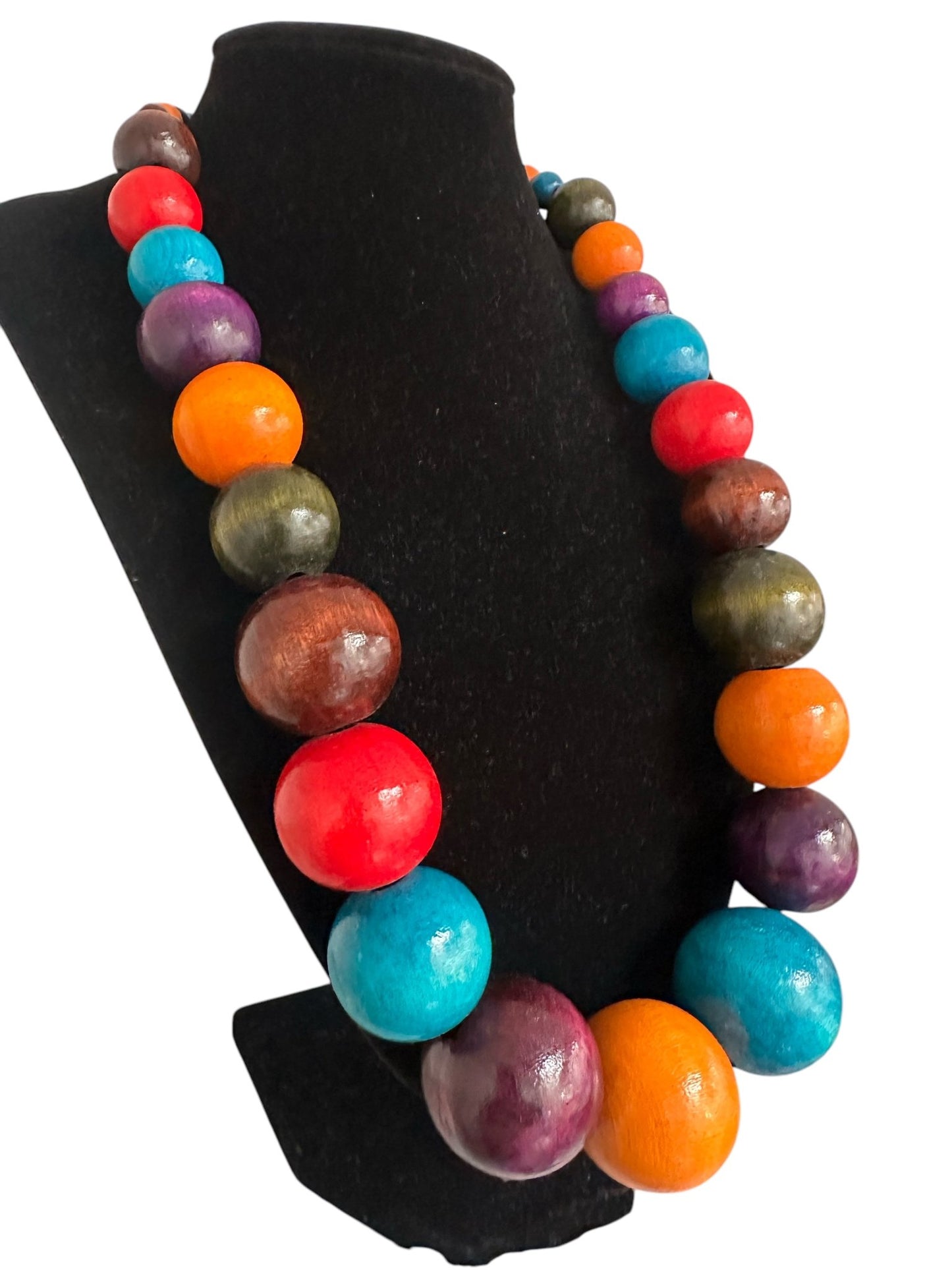 Boho Multicolour Wooden Bead Necklace – Chunky Ethnic Handmade Statement Jewellery - Fatisha Boutique