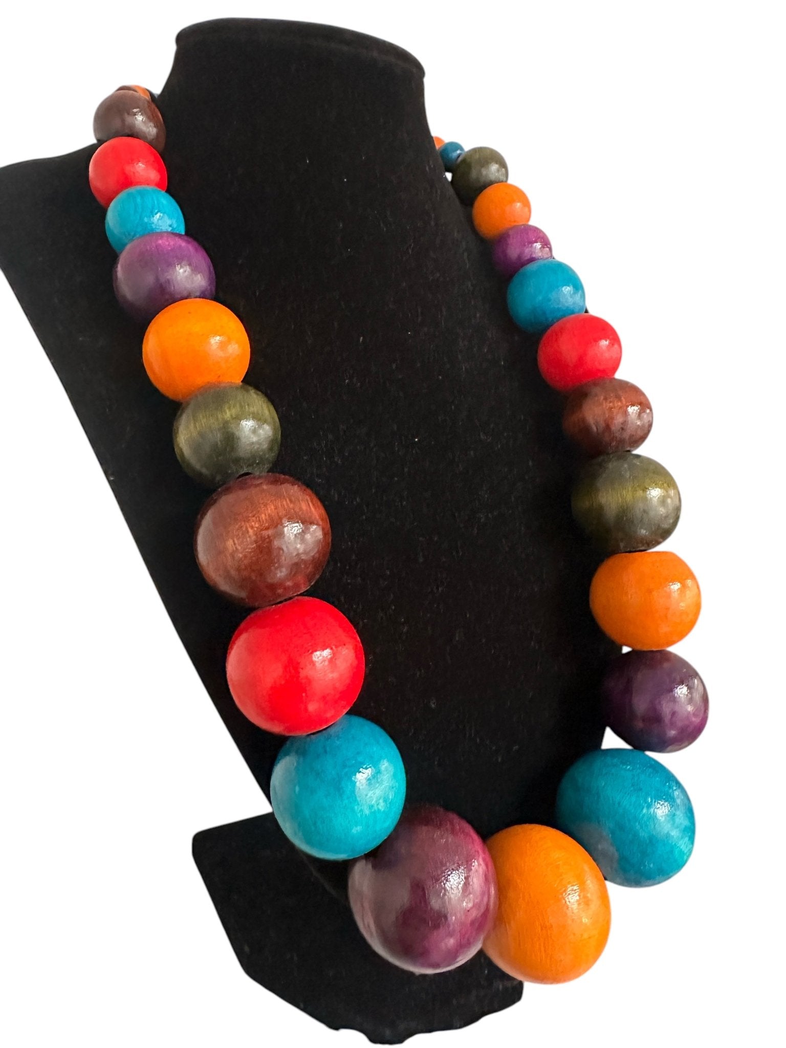 Boho Multicolour Wooden Bead Necklace – Chunky Ethnic Handmade Statement Jewellery - Fatisha Boutique