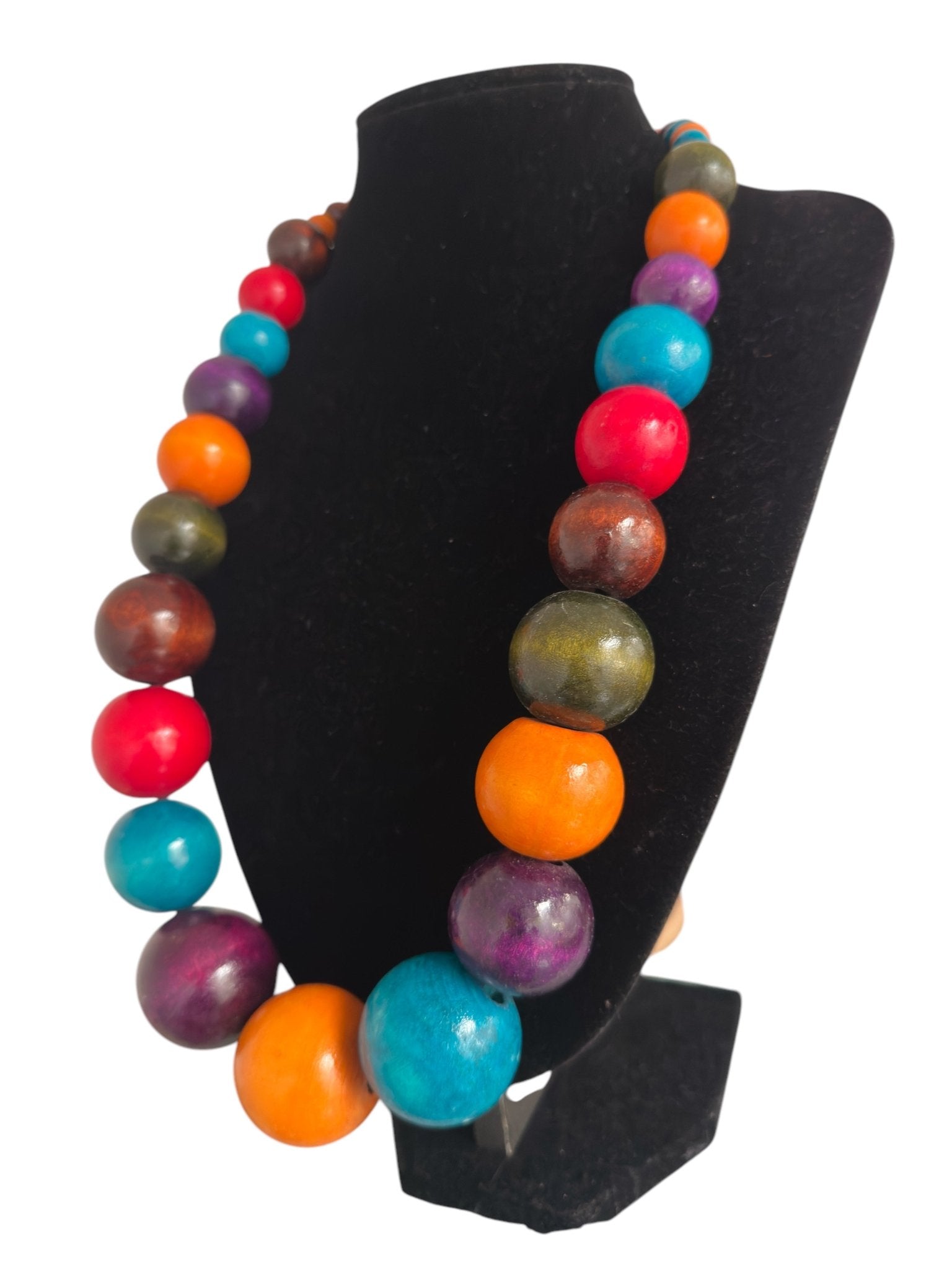 Boho Multicolour Wooden Bead Necklace – Chunky Ethnic Handmade Statement Jewellery - Fatisha Boutique
