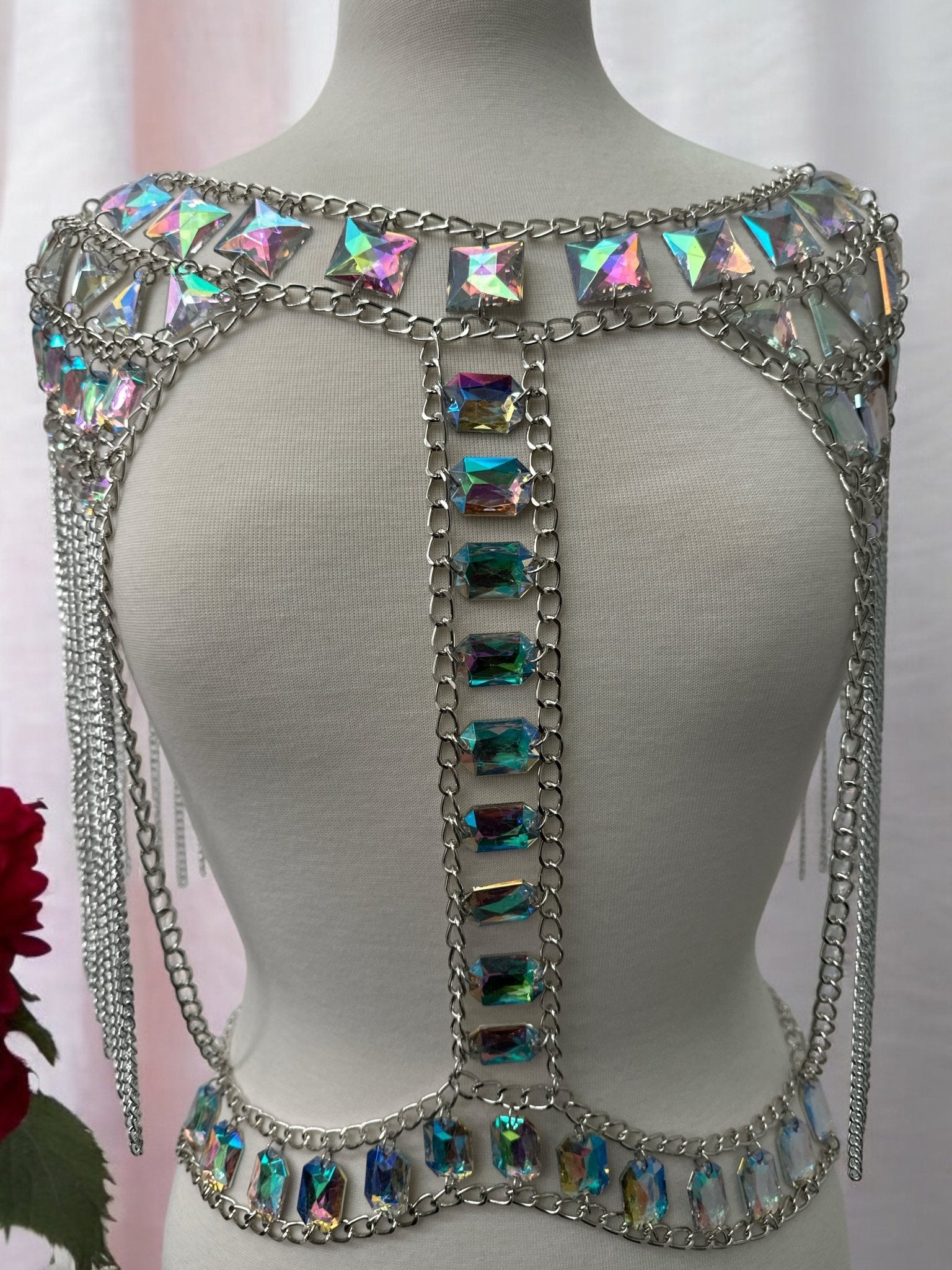 Boho Shoulder Rhinestone Tassel Body Chain – Festival Statement Jewellery - Fatisha Boutique