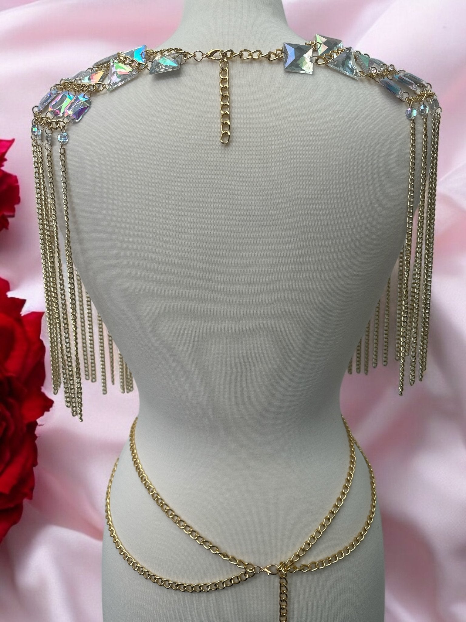 Boho Shoulder Rhinestone Tassel Body Chain – Festival Statement Jewellery - Fatisha Boutique