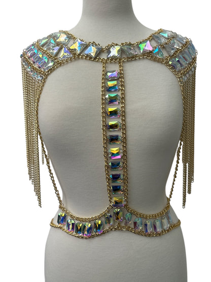 Boho Shoulder Rhinestone Tassel Body Chain – Festival Statement Jewellery - Fatisha Boutique