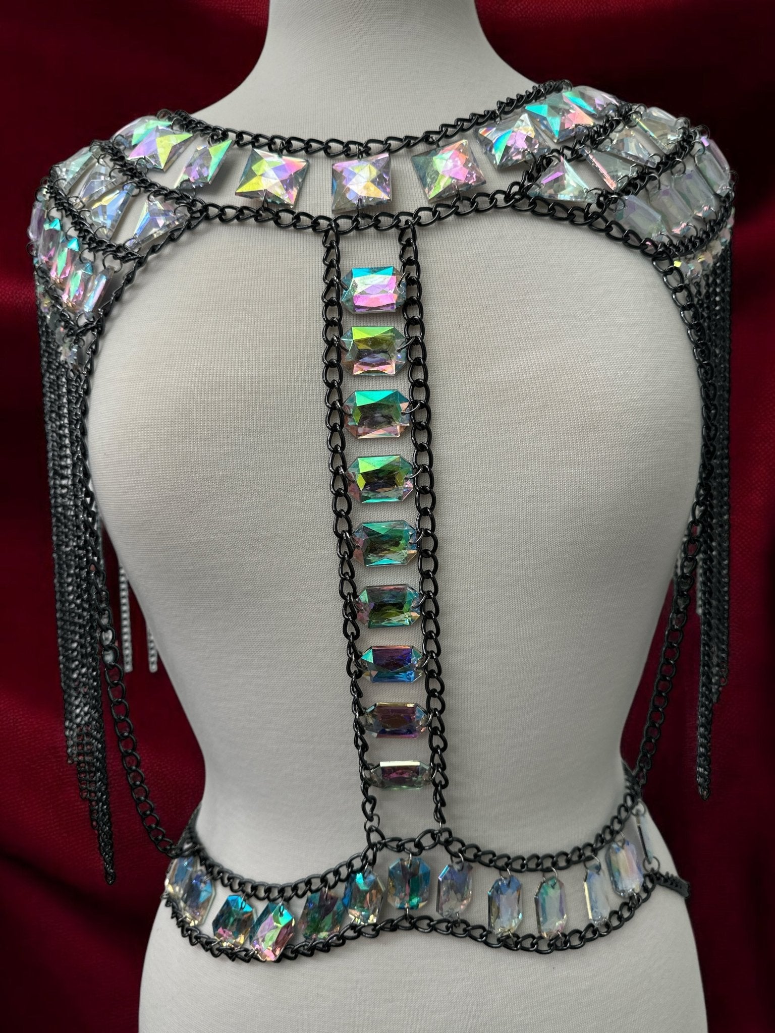 Boho Shoulder Rhinestone Tassel Body Chain – Festival Statement Jewellery - Fatisha Boutique