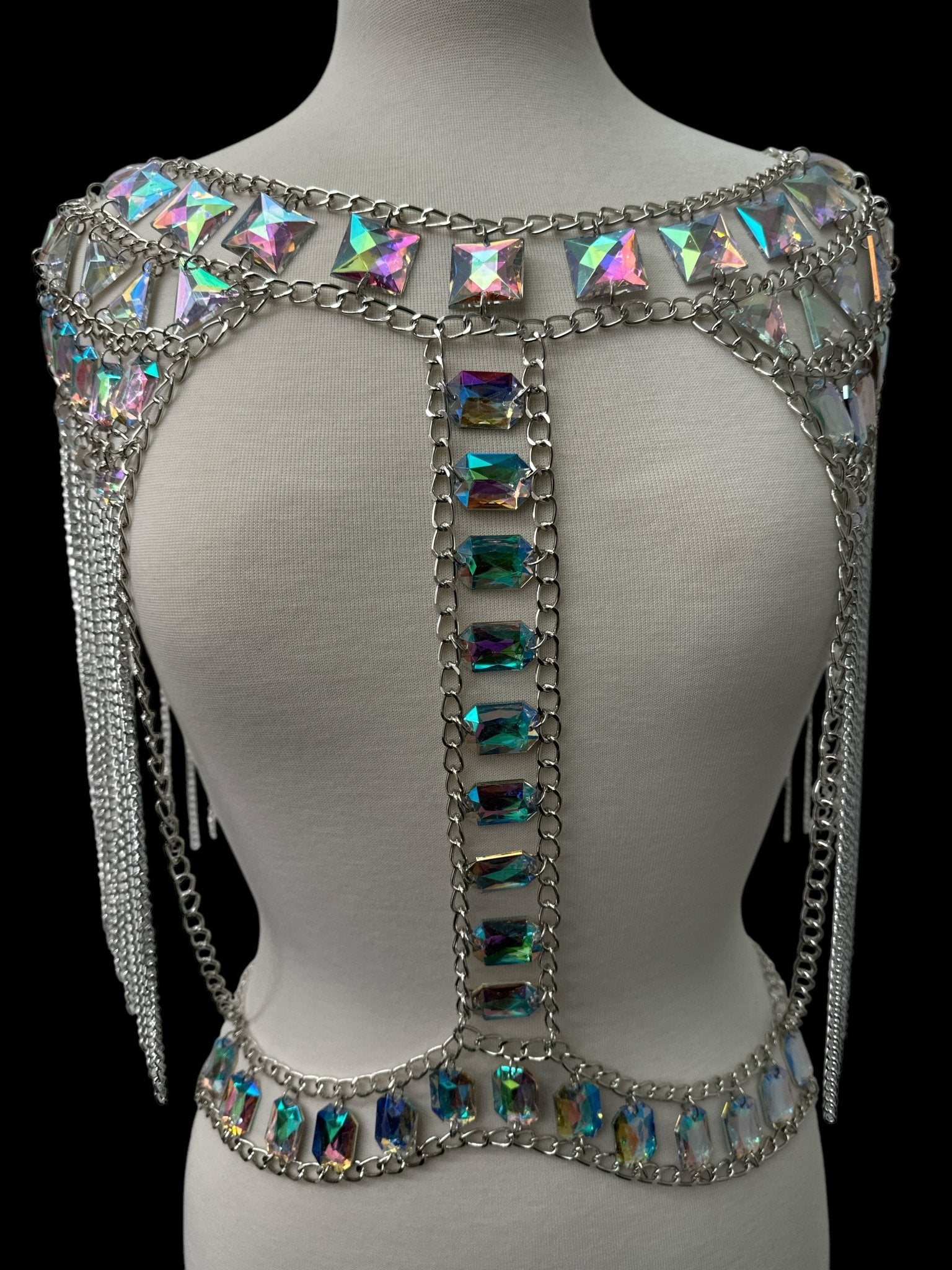 Boho Shoulder Rhinestone Tassel Body Chain – Festival Statement Jewellery - Fatisha Boutique