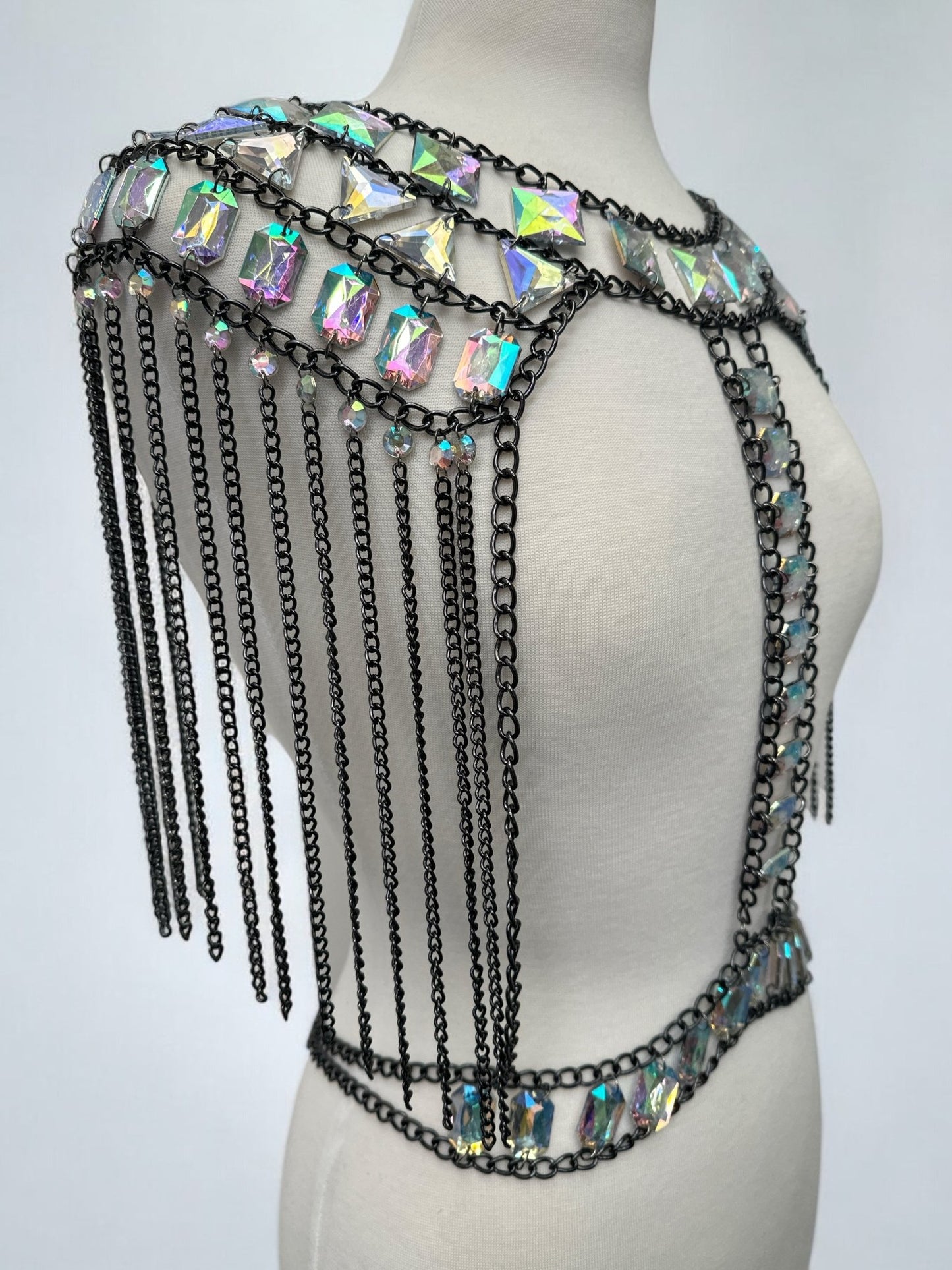 Boho Shoulder Rhinestone Tassel Body Chain – Festival Statement Jewellery - Fatisha Boutique