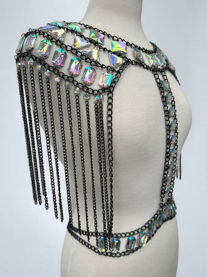 Boho Shoulder Rhinestone Tassel Body Chain – Festival Statement Jewellery - Fatisha Boutique
