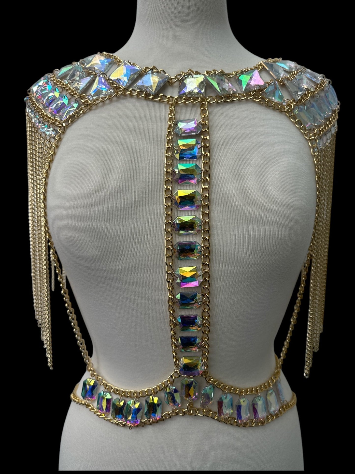 Boho Shoulder Rhinestone Tassel Body Chain – Festival Statement Jewellery - Fatisha Boutique