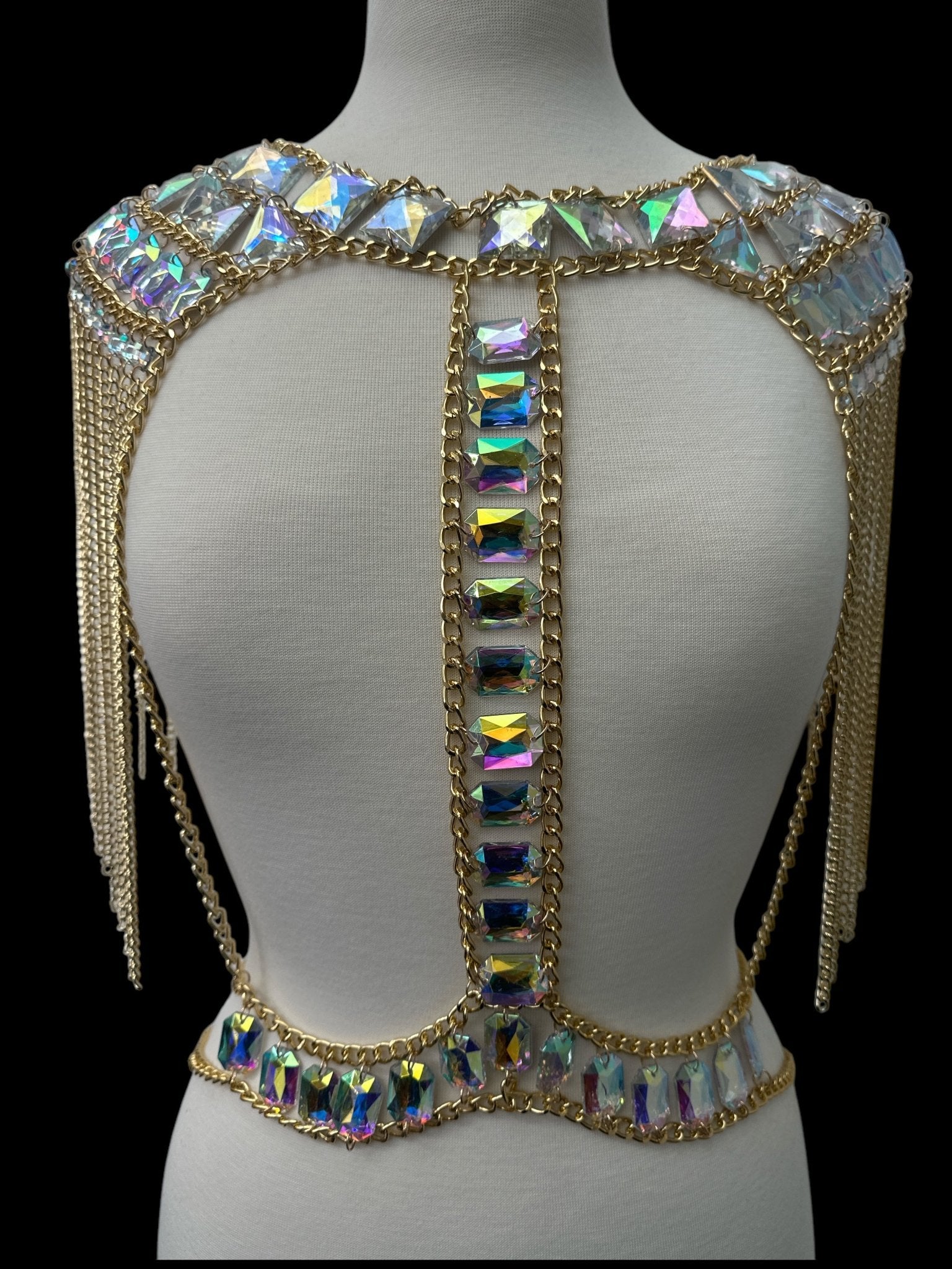 Boho Shoulder Rhinestone Tassel Body Chain – Festival Statement Jewellery - Fatisha Boutique