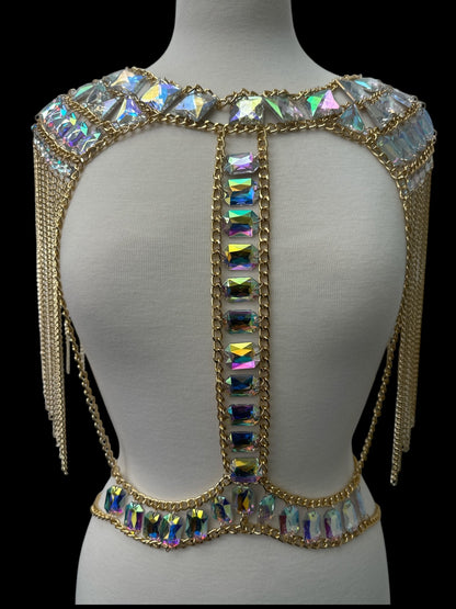 Boho Shoulder Rhinestone Tassel Body Chain – Festival Statement Jewellery - Fatisha Boutique