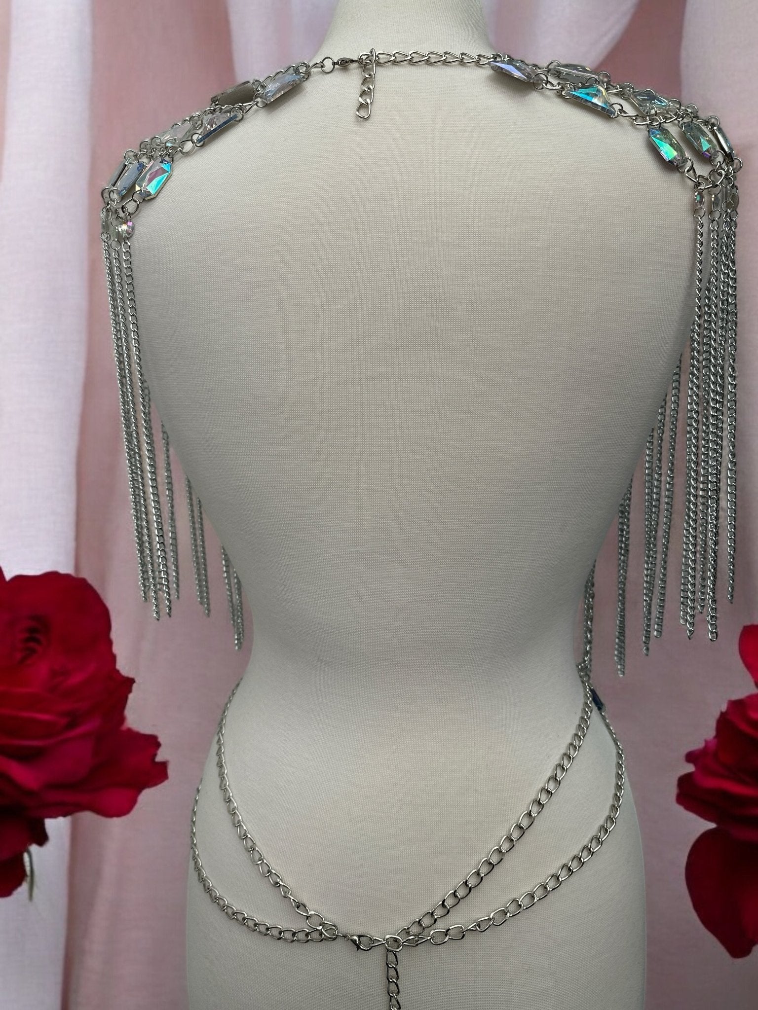 Boho Shoulder Rhinestone Tassel Body Chain – Festival Statement Jewellery - Fatisha Boutique