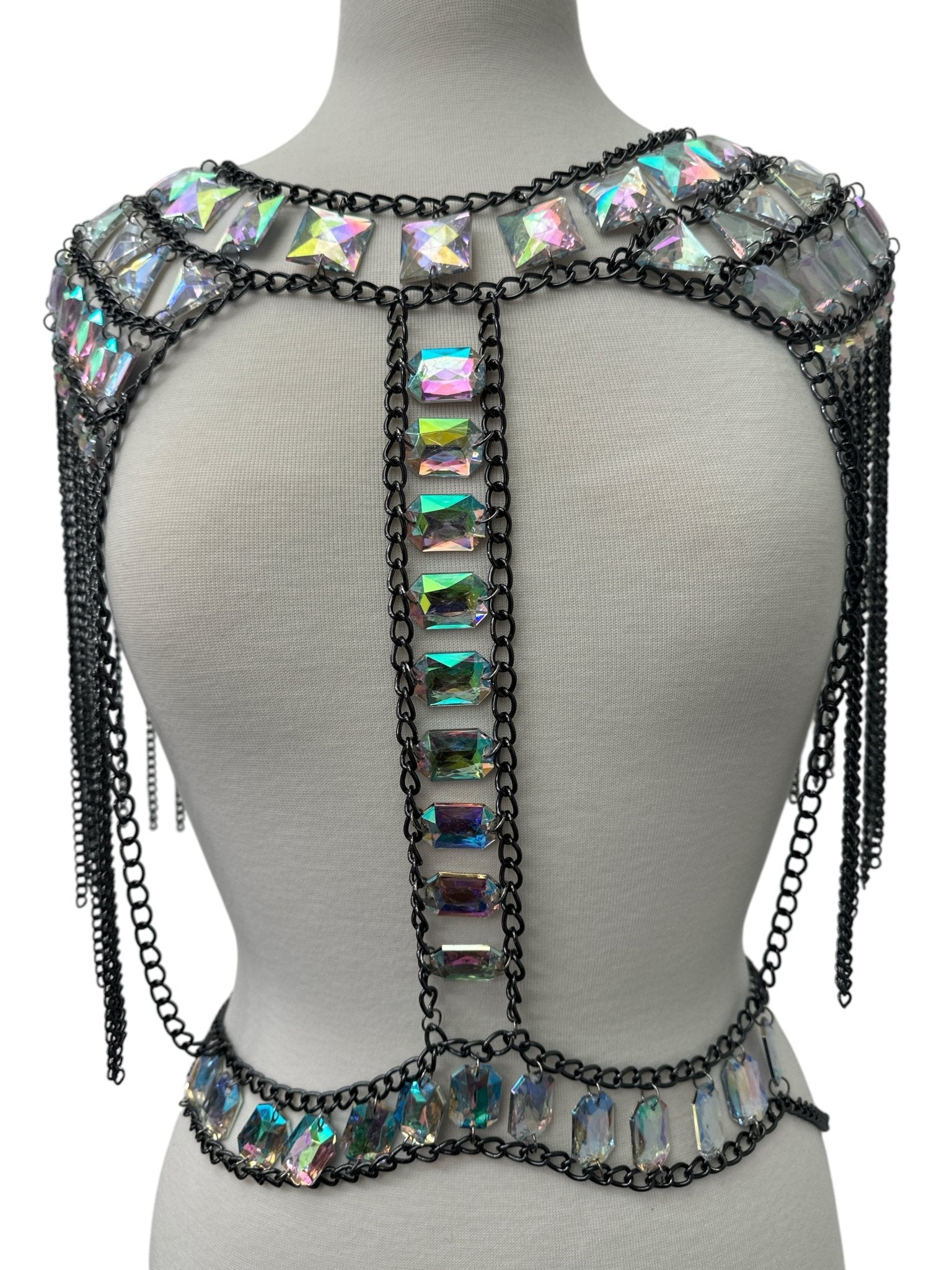 Boho Shoulder Rhinestone Tassel Body Chain – Festival Statement Jewellery - Fatisha Boutique