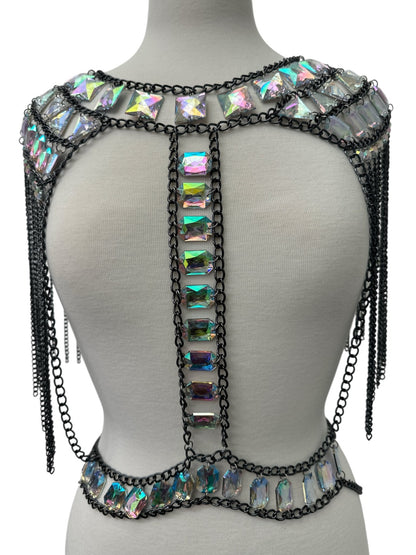 Boho Shoulder Rhinestone Tassel Body Chain – Festival Statement Jewellery - Fatisha Boutique