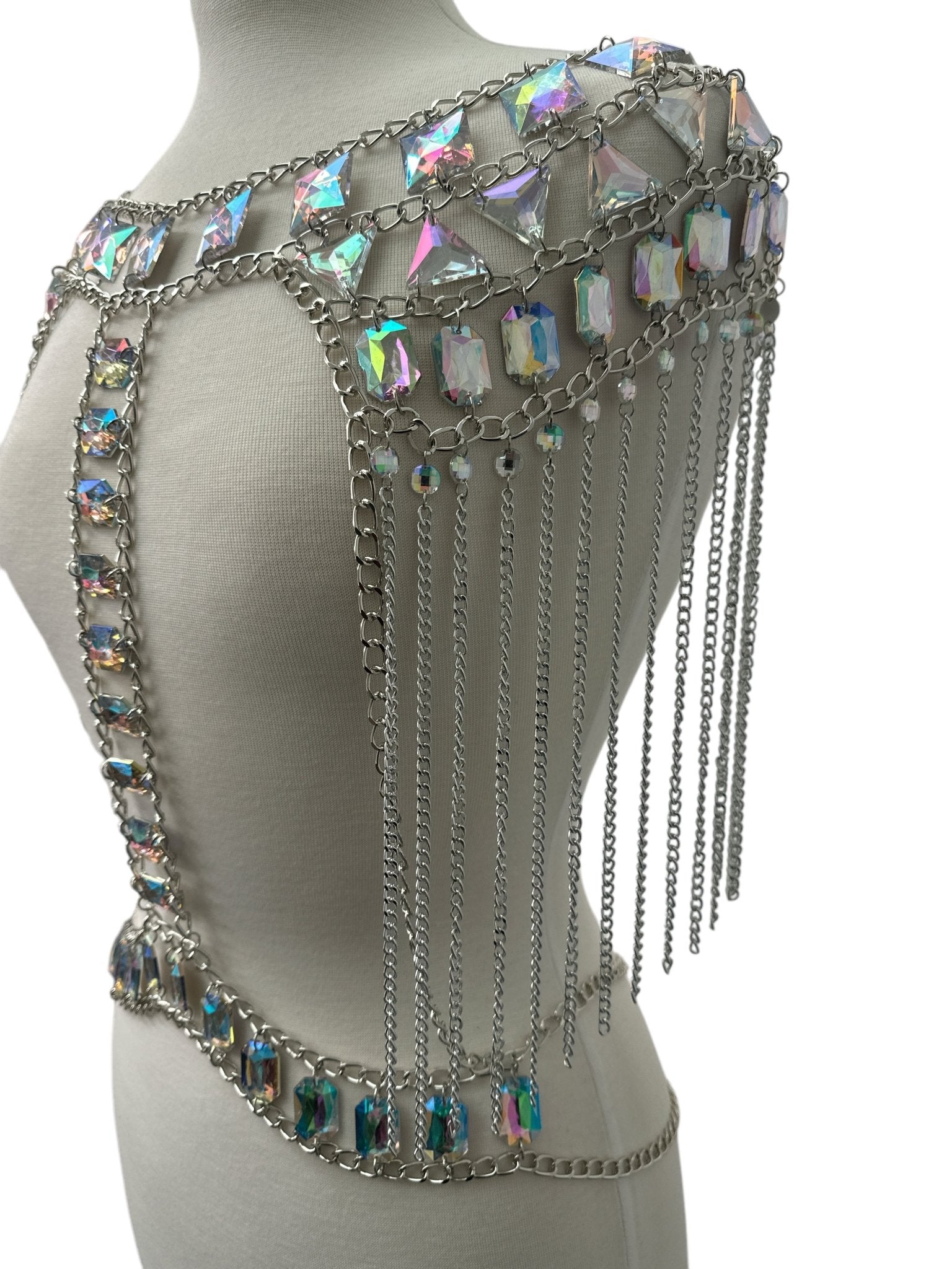 Boho Shoulder Rhinestone Tassel Body Chain – Festival Statement Jewellery - Fatisha Boutique