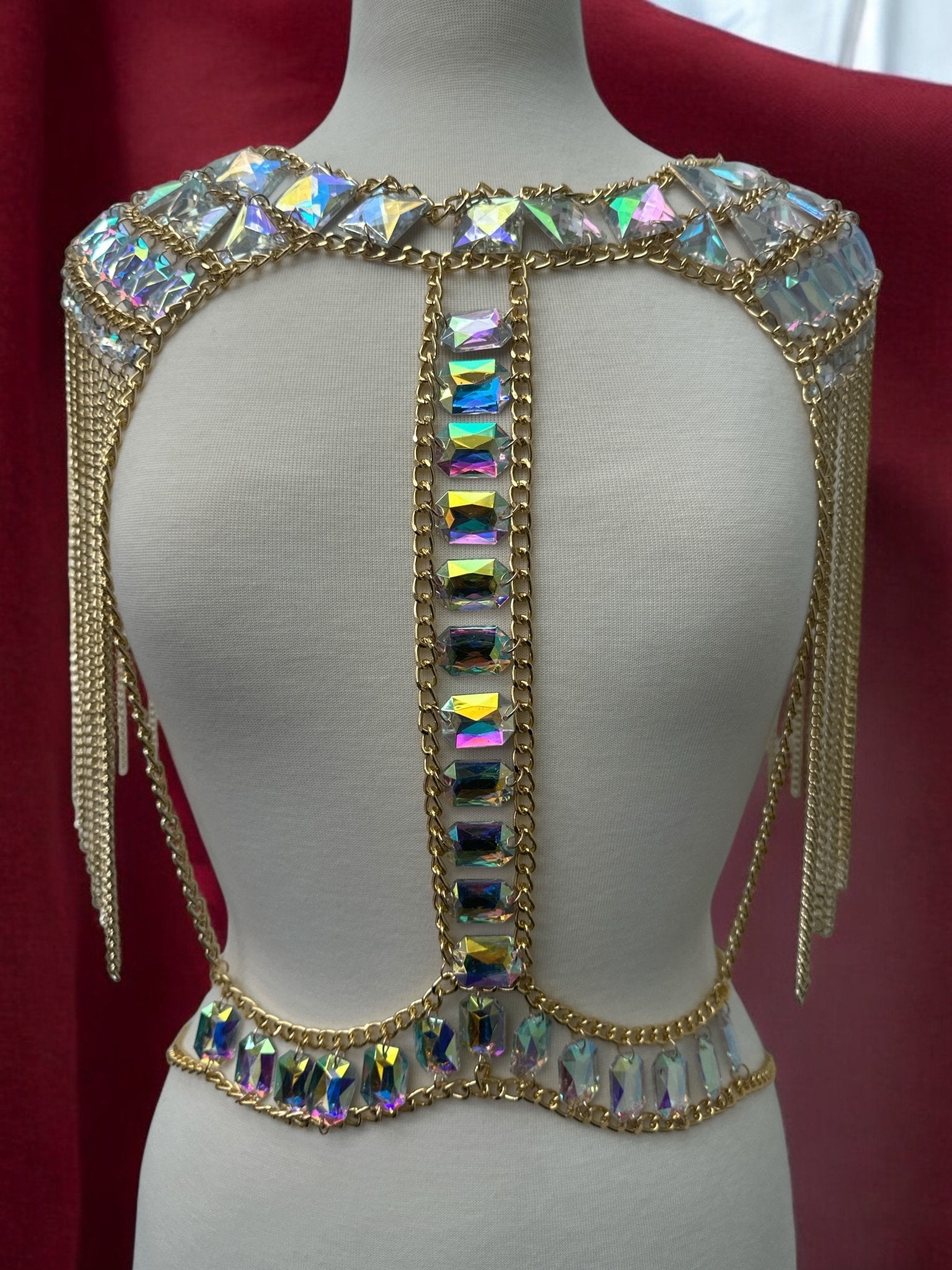 Boho Shoulder Rhinestone Tassel Body Chain – Festival Statement Jewellery - Fatisha Boutique