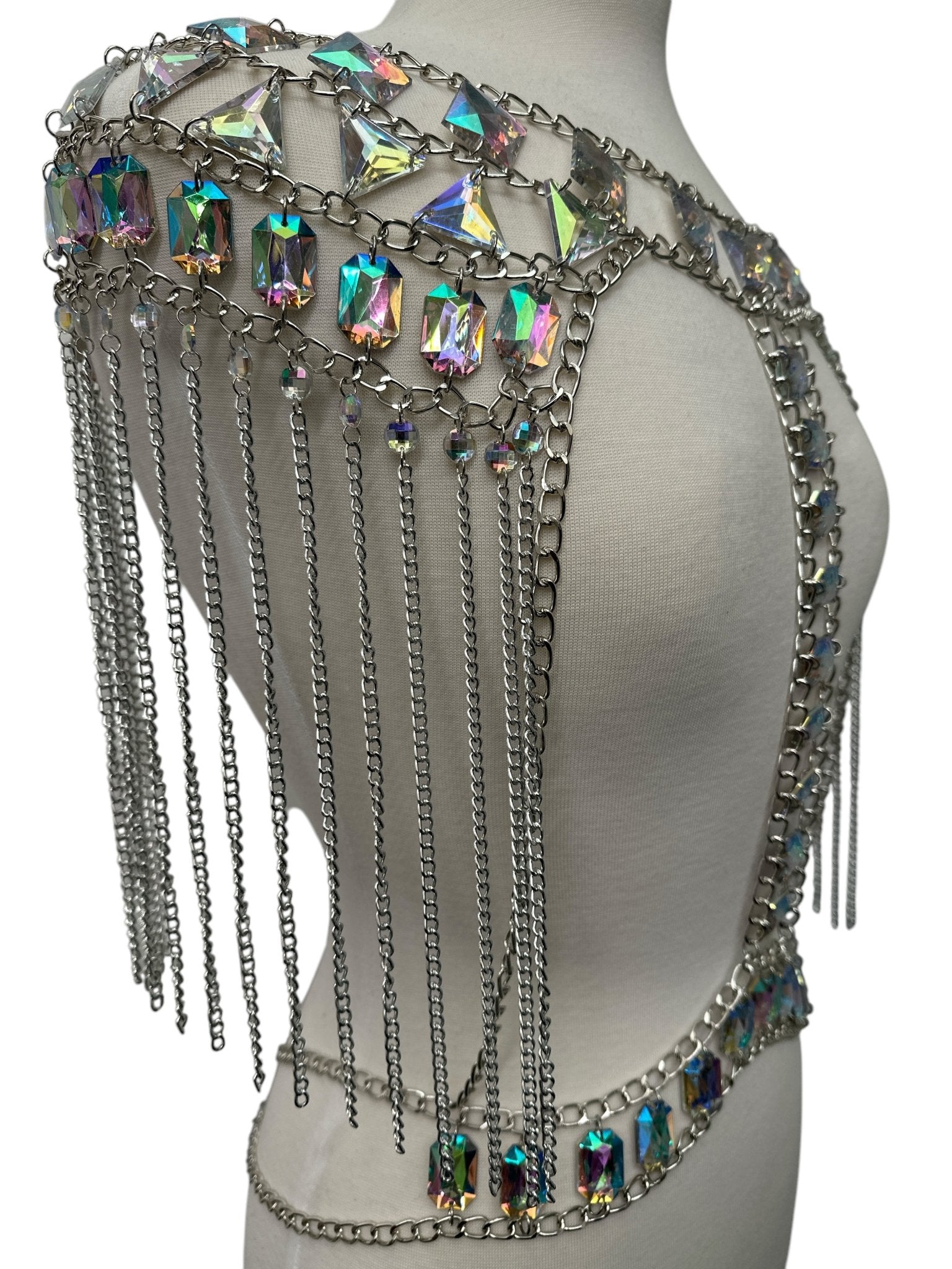 Boho Shoulder Rhinestone Tassel Body Chain – Festival Statement Jewellery - Fatisha Boutique