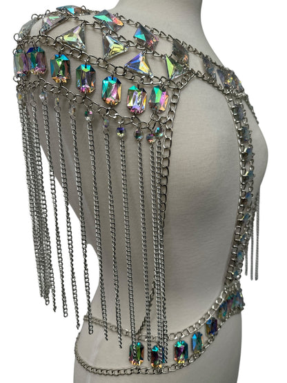 Boho Shoulder Rhinestone Tassel Body Chain – Festival Statement Jewellery - Fatisha Boutique