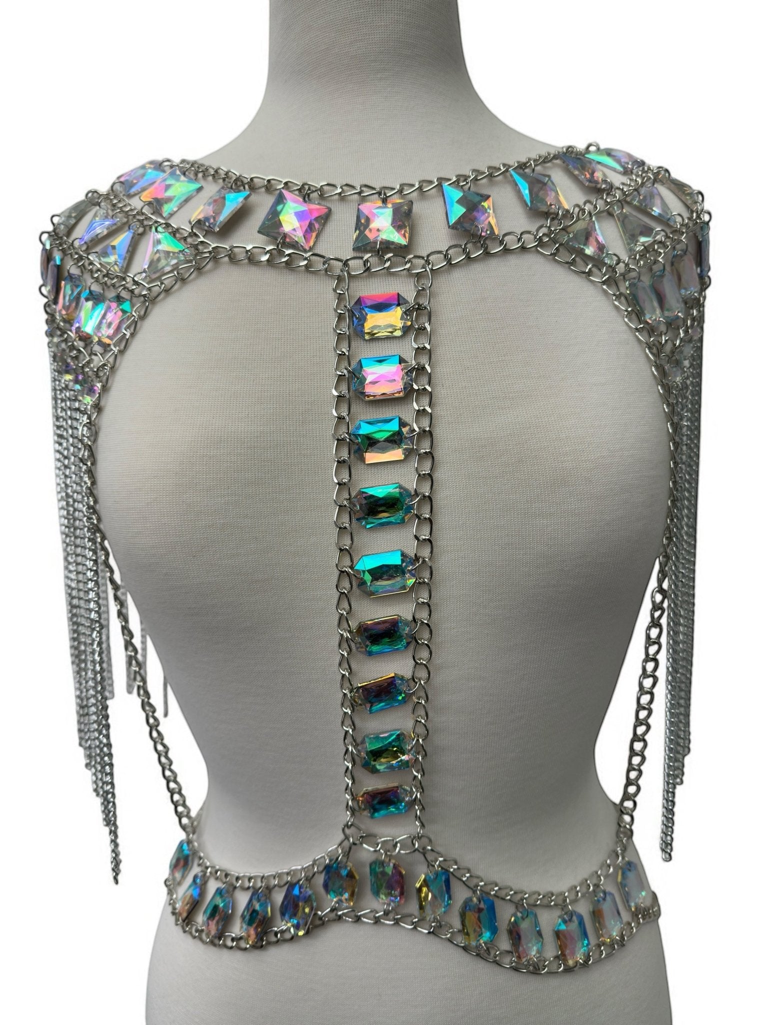 Boho Shoulder Rhinestone Tassel Body Chain – Festival Statement Jewellery - Fatisha Boutique