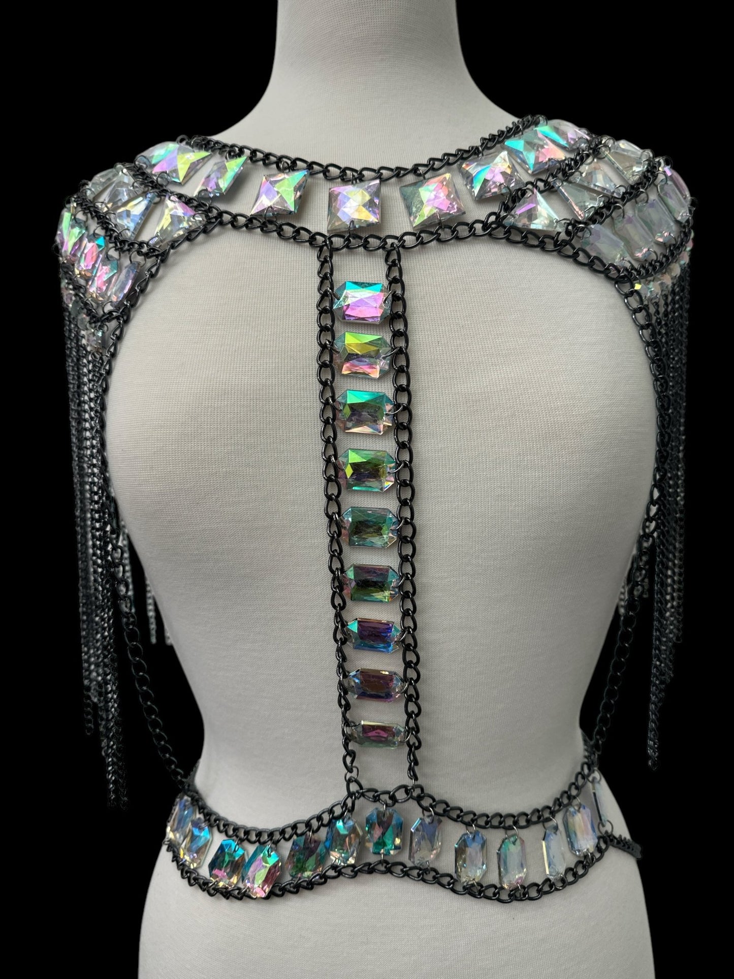 Boho Shoulder Rhinestone Tassel Body Chain – Festival Statement Jewellery - Fatisha Boutique