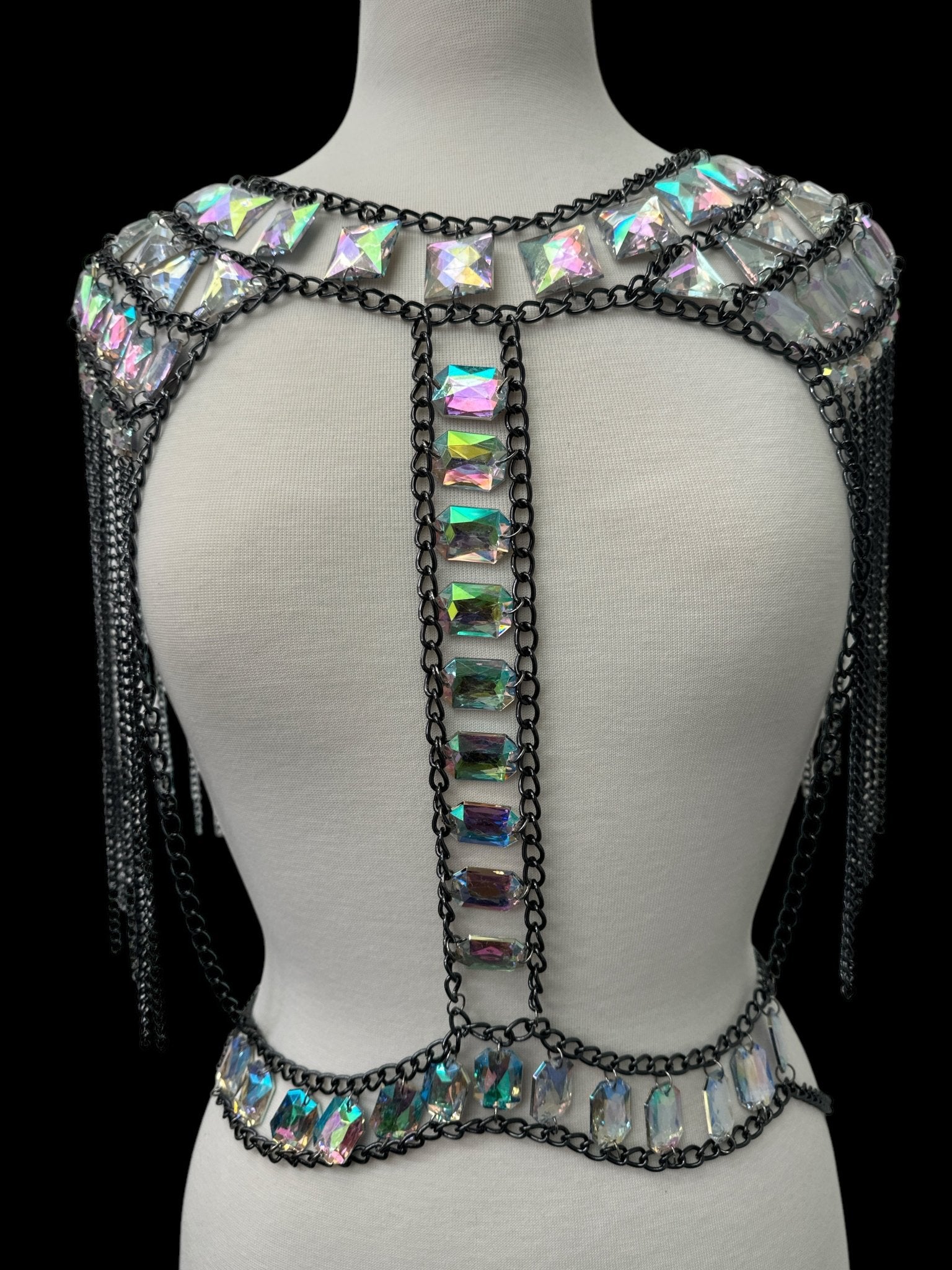 Boho Shoulder Rhinestone Tassel Body Chain – Festival Statement Jewellery - Fatisha Boutique