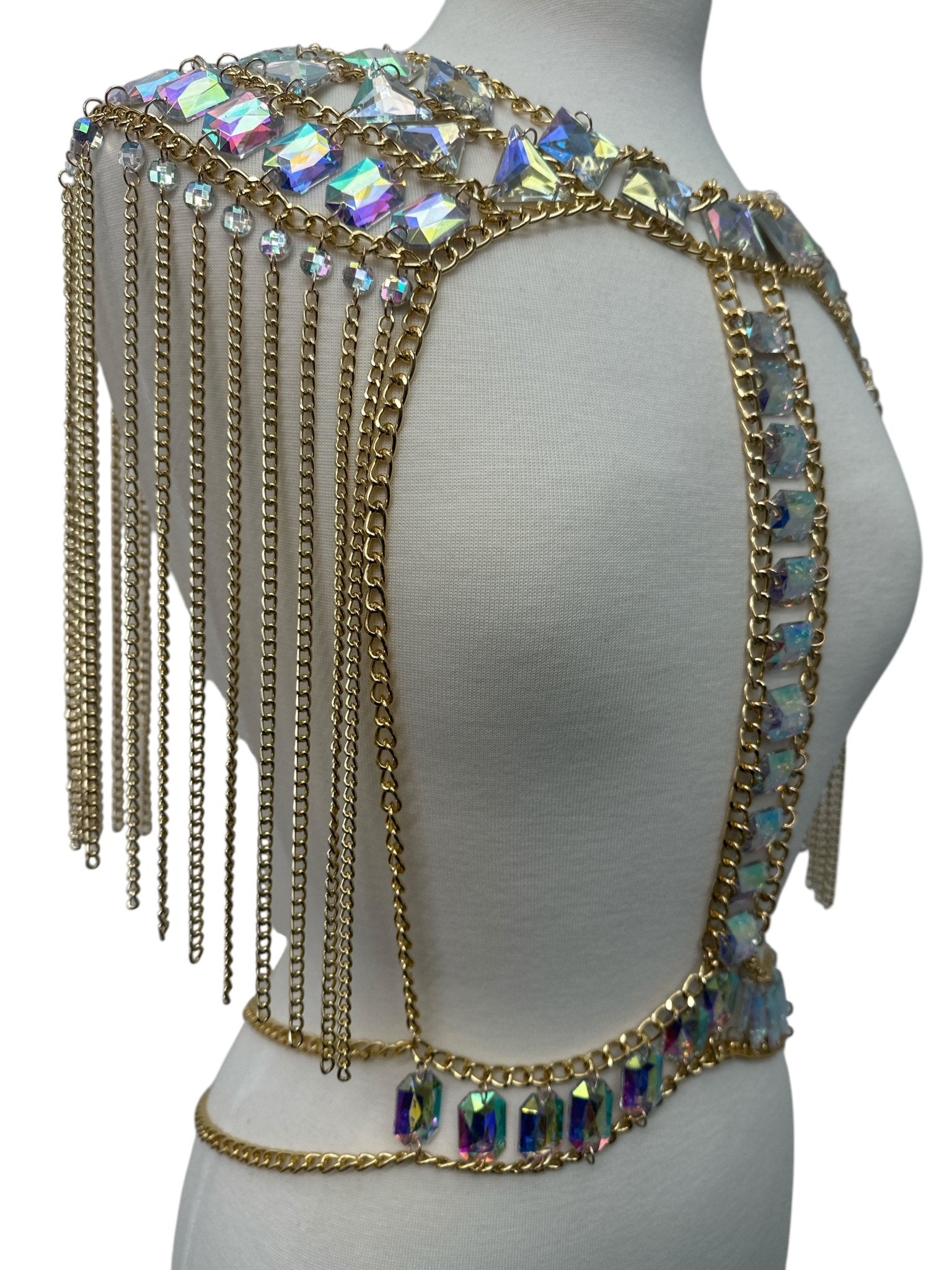 Boho Shoulder Rhinestone Tassel Body Chain – Festival Statement Jewellery - Fatisha Boutique