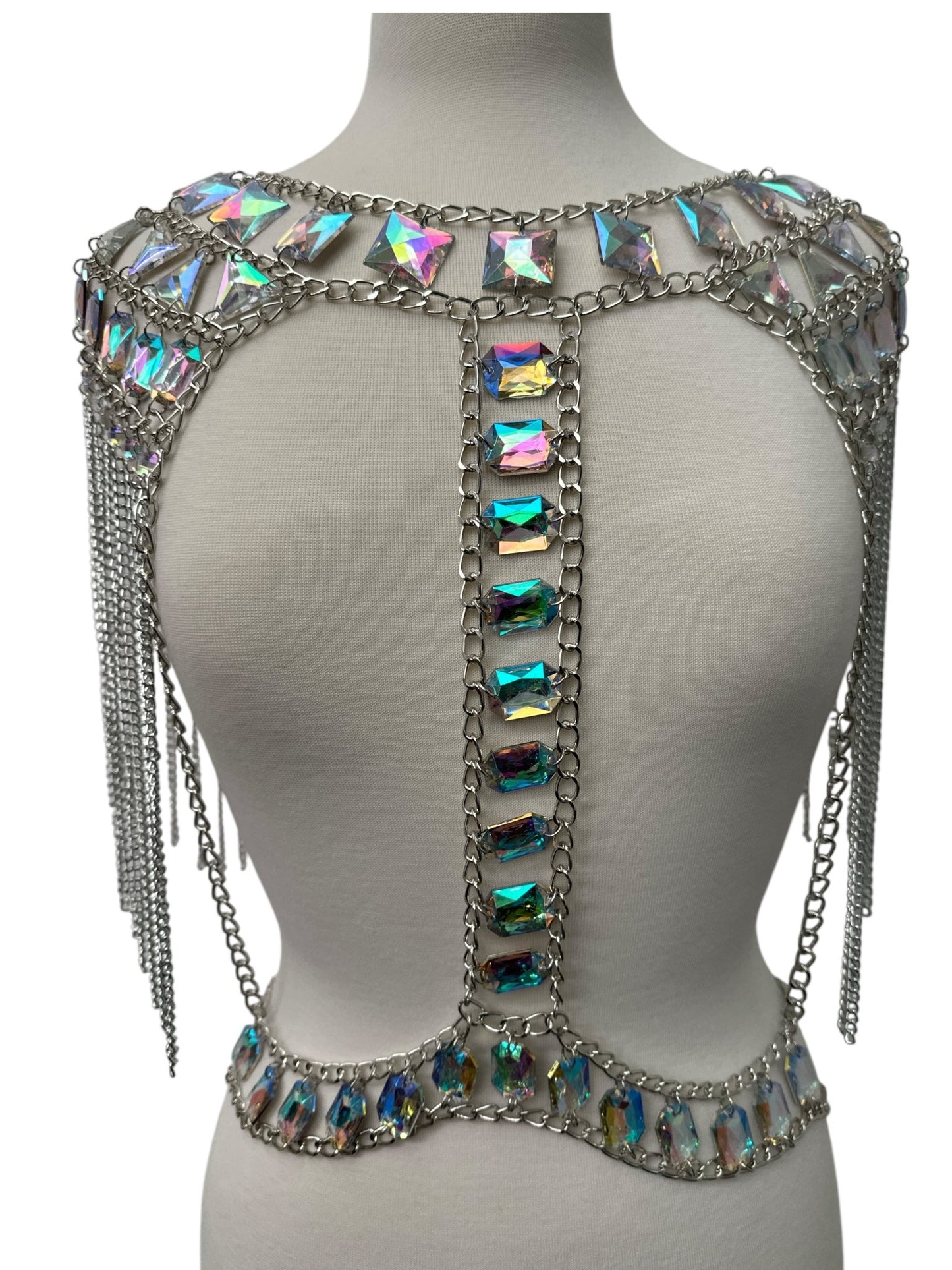 Boho Shoulder Rhinestone Tassel Body Chain – Festival Statement Jewellery - Fatisha Boutique