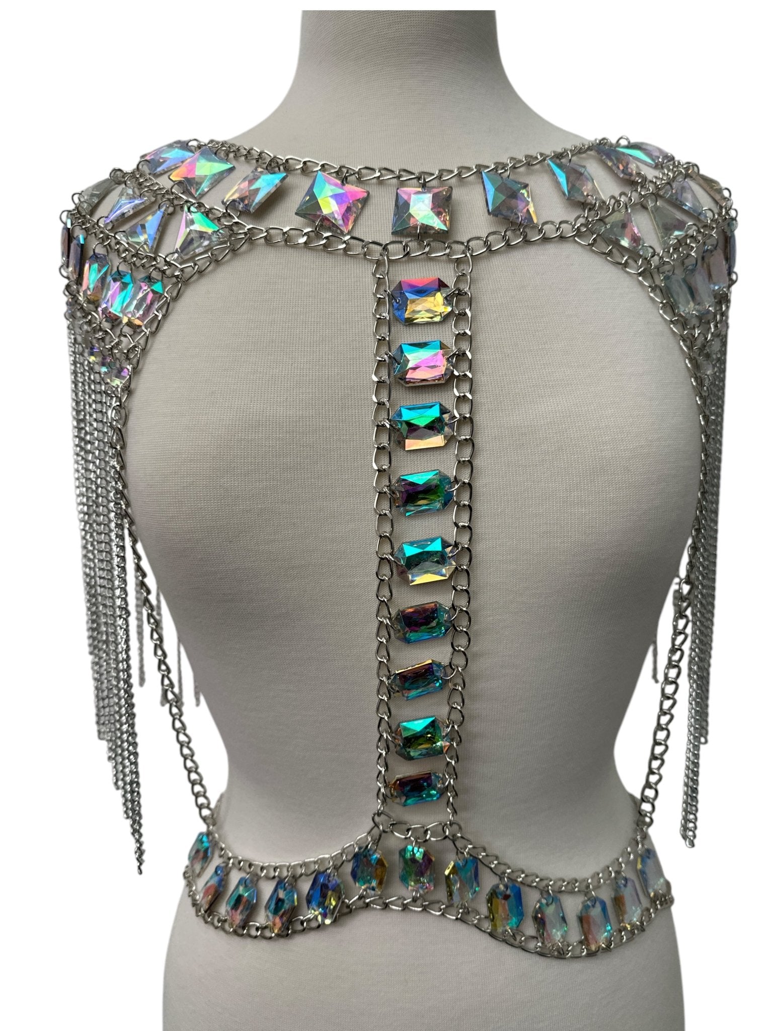 Boho Shoulder Rhinestone Tassel Body Chain – Festival Statement Jewellery - Fatisha Boutique