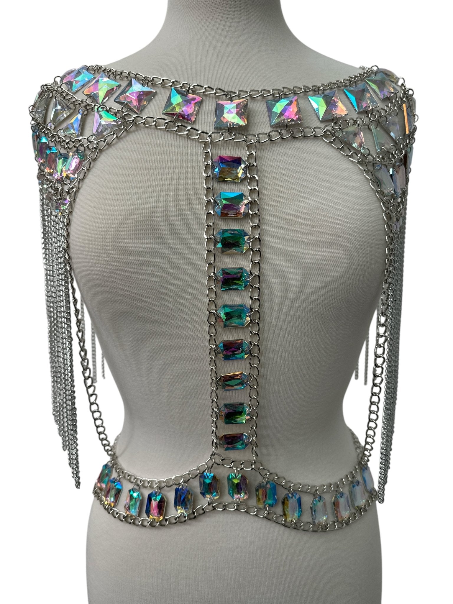 Boho Shoulder Rhinestone Tassel Body Chain – Festival Statement Jewellery - Fatisha Boutique