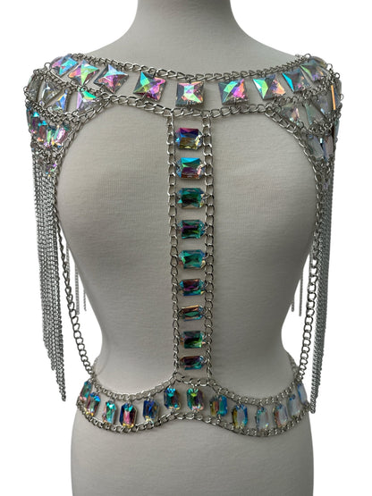 Boho Shoulder Rhinestone Tassel Body Chain – Festival Statement Jewellery - Fatisha Boutique
