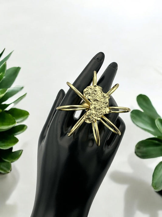 Bold Africa Map Design in Sculptural Style Statement African Brass Ring - Fatisha Boutique