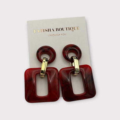 Bold Resin Geometric Dangle Earrings – Statement Style in Vibrant Colours - Fatisha Boutique